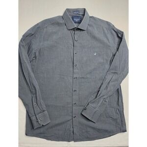 Brooksfield Shirt Men's 4 Charcoal Gray Geometric 100% Cotton Slim Fit Button-Up